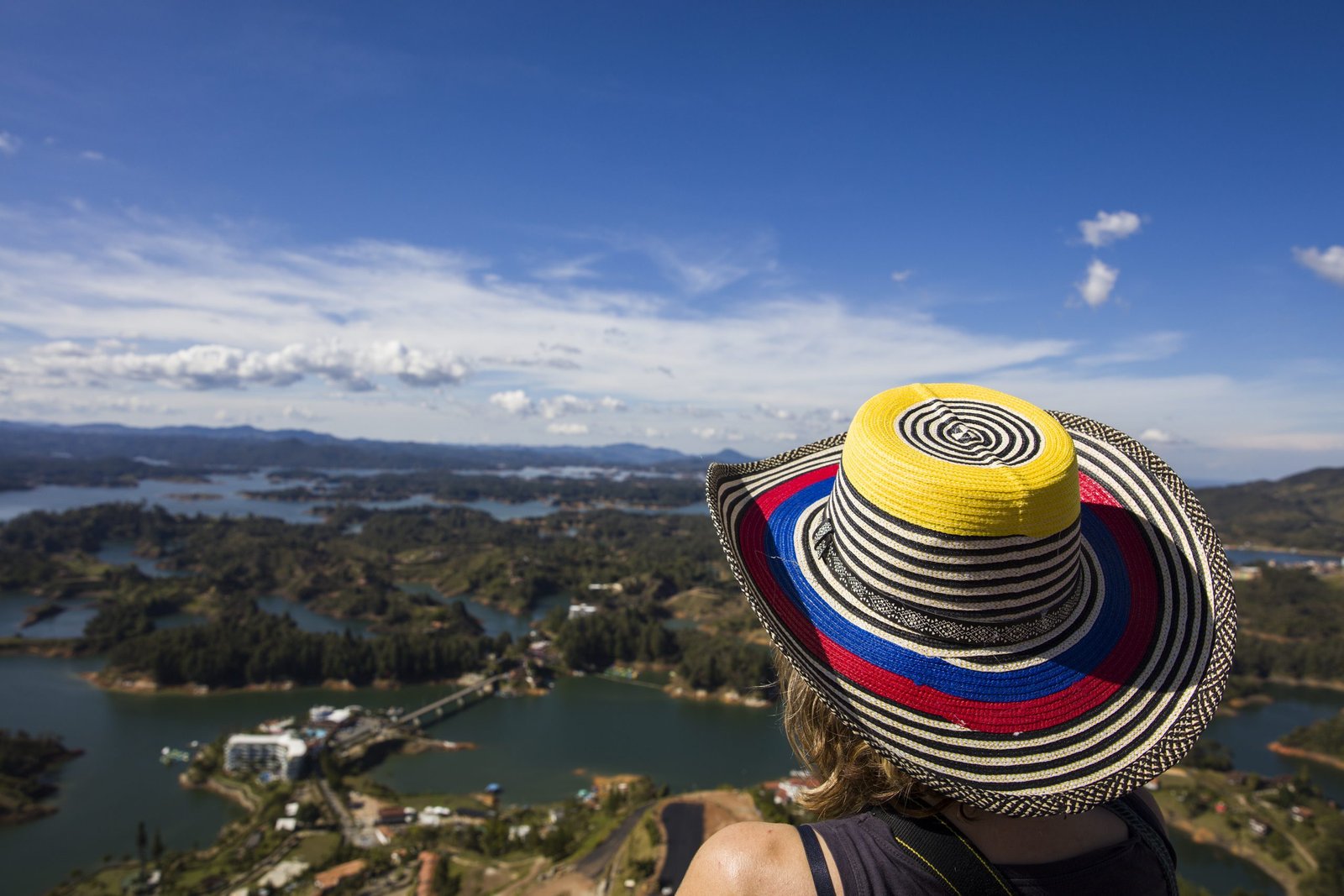 Viewat young woman at Guatape lake in Antioquia, Colombia