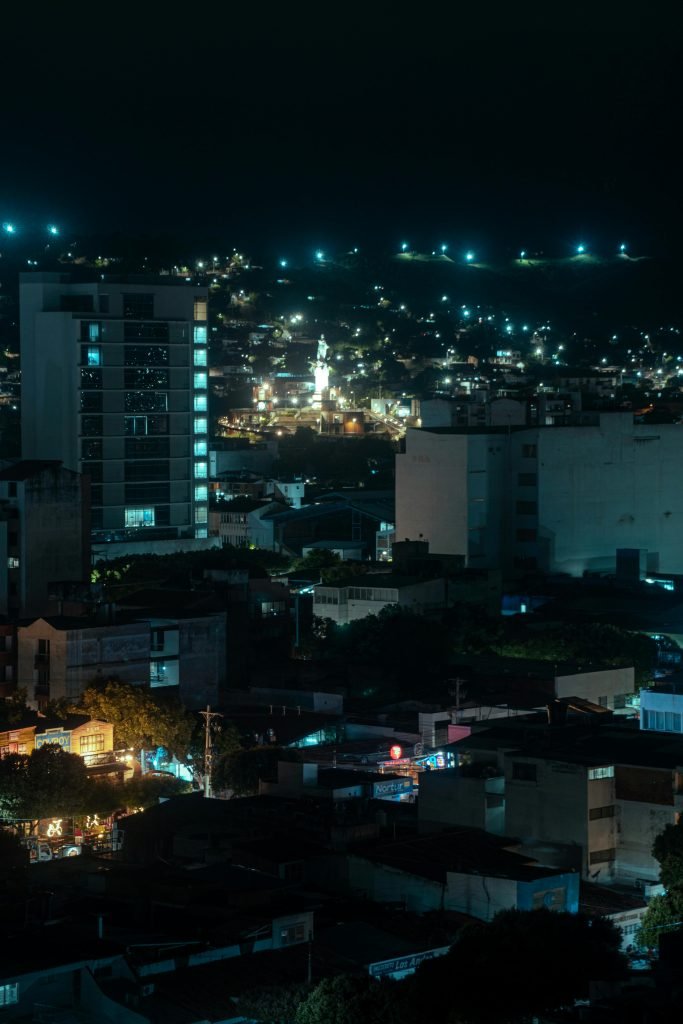 Stunning aerial shot of Cúcuta cityscape in Norte de Santander, Colombia at night., requisitos para viajar a Colombia