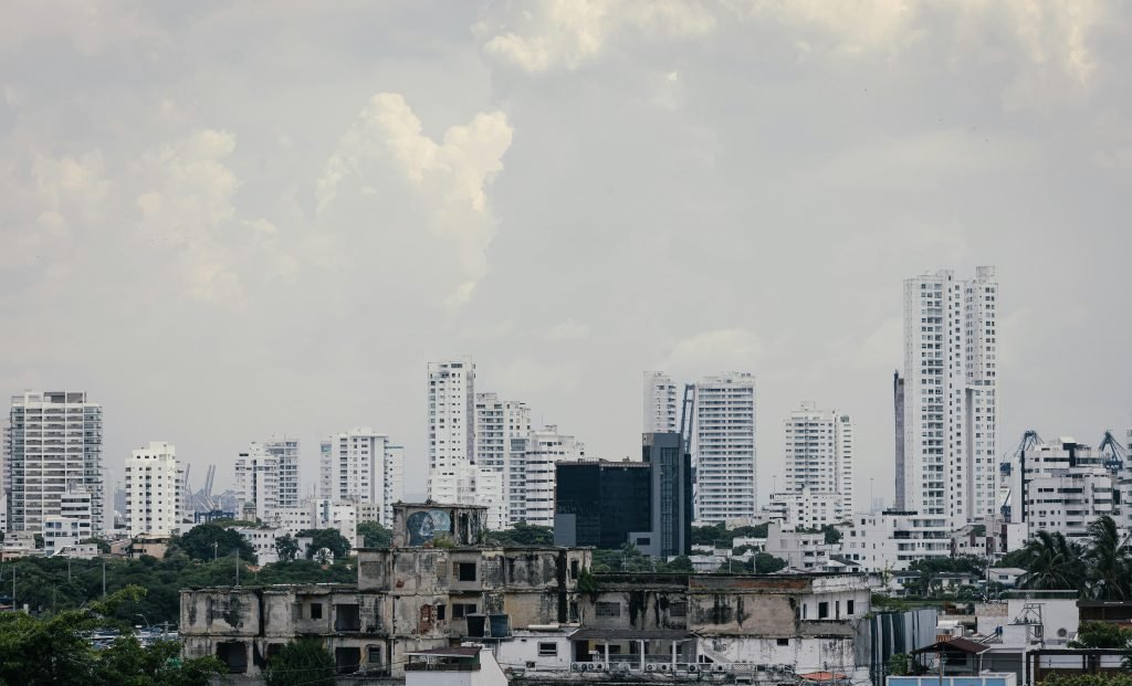 Skyline of Cartagena, Colombia, showcasing modern skyscrapers alongside historical architecture.,paquetes a Cartagena todo incluido