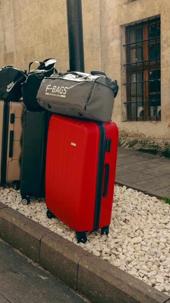 Vibrant luggage on Gaziantep street, capturing travel essence., equipaje